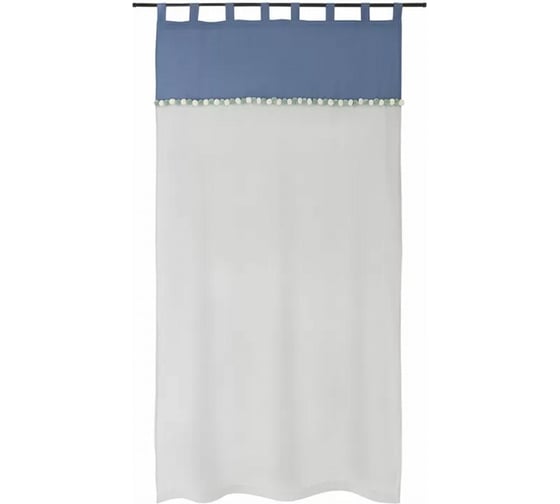 Штора из хлопка с помпонами Tkano Essential серо-синий, 150x290 см TK23-CUR0001 1