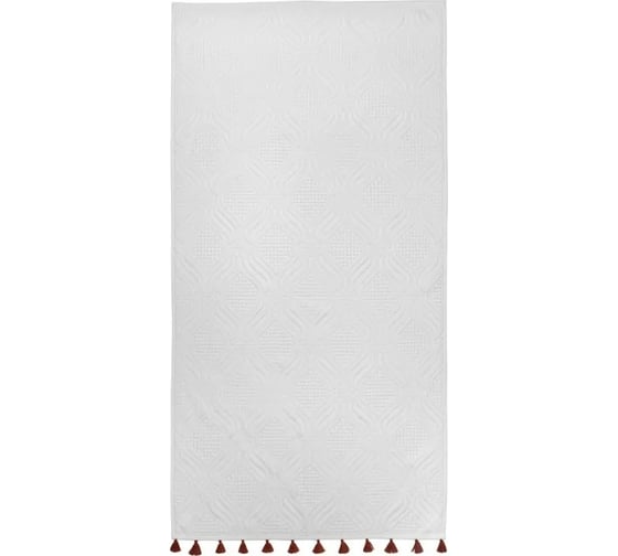 Полотенце банное Tkano белое, с кисточками цвета красной глины, коллекция Essential, 70x140 см TK23-BT0004