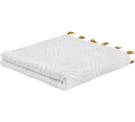 Полотенце банное Tkano белое, с кисточками цвета карри, коллекция Essential, 70x140 см TK23-BT0005