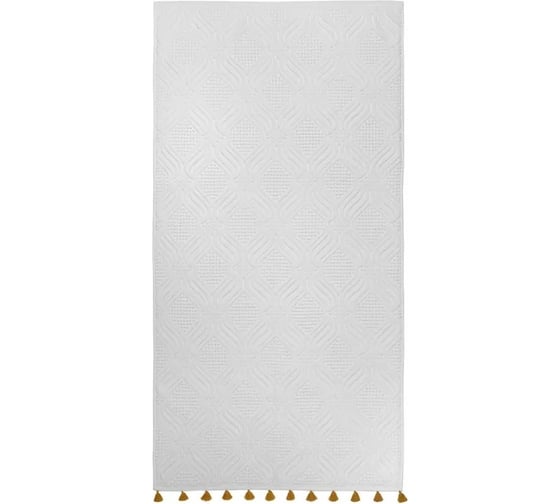 Полотенце банное Tkano белое, с кисточками цвета карри, коллекция Essential, 70x140 см TK23-BT0005