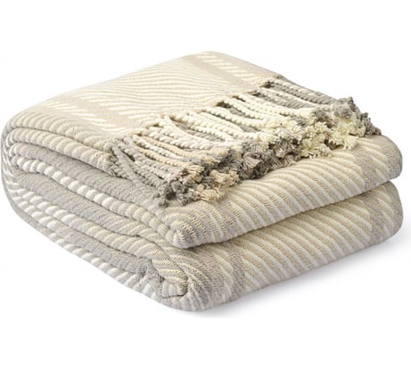 Покрывало Tkano Warm traditions из хлопка, бежево-серого цвета, коллекция Essential, 230x250 см TK23-BS0013