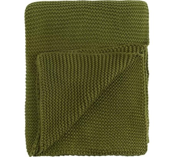 Плед Tkano из хлопка жемчужной вязки, оливкового цвета, коллекция Essential, 130x180 см TK22-TH0009