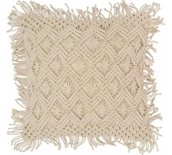 Чехол на подушку Tkano макраме с бахромой, бежевого цвета, коллекция Ethnic, 45x45 см TK21-CC0014