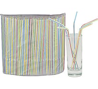 Соломка-трубочка для коктейля ALMIN высота 210, диаметр 5 мм 250 шт в упаковке с изгибом белая с цветной полосой полипропилен 1/48 ПС-41011