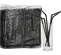 Соломка-трубочка для коктейля ALMIN высота 240, диаметр 5 мм 1000 шт в упаковке с изгибом черный полипропилен 1//12 ПС-270710