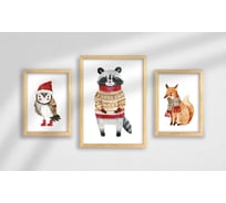 Набор постеров в раме Зимние зверята из 3 шт., дерево Симфония ПРН-229
