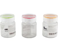 Банки для хранения сыпучих продуктов BORA h102 d72 мм, 0,27 л, 3 шт в наборе, 3 цвета, с крышкой, прозрачные, пластиковые 1/1 BO-2210n
