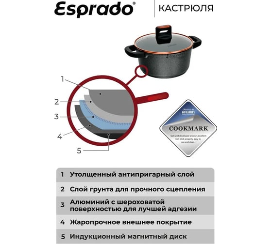 Кастрюля с крышкой Esprado 1,5 л, литой алюминий, бронзовый обод, 16 см, durata DRTT16BE101