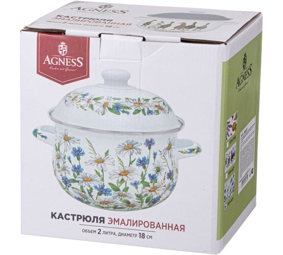 Кастрюля эмалированная Agness с эмал. крышкой серия , 2. 0 л, 18x11 см 934-631