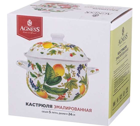 Кастрюля эмалированная Agness с эмал. крышкой серия "фруктовая корзина", 5. 0 л, 24x14 см 934-584
