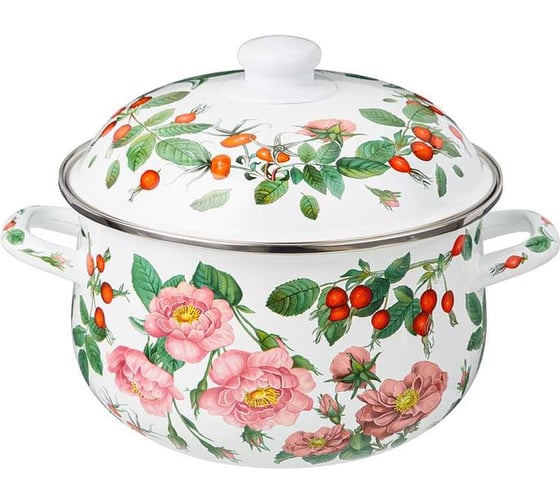 Кастрюля эмалированная Agness с эмал. крышкой серия "шиповник", 3. 6 л, 22x13 см 934-573