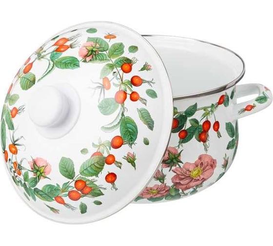 Кастрюля эмалированная Agness с эмал. крышкой серия "шиповник", 3. 6 л, 22x13 см 934-573
