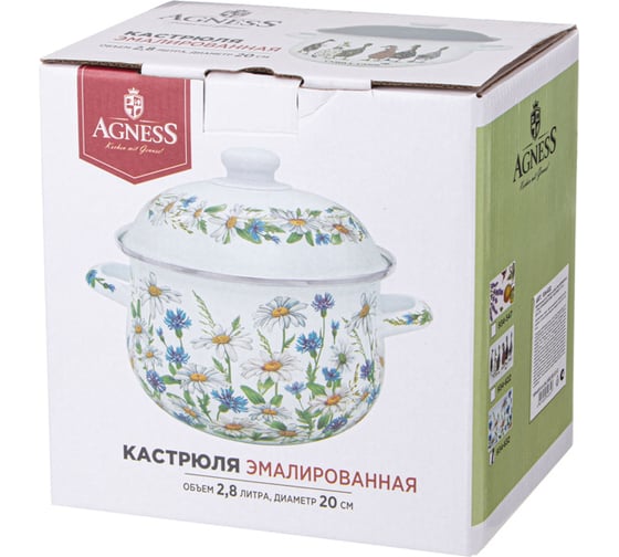 Кастрюля эмалированная Agness с эмал. крышкой серия "family farm", 2. 8 л, 20x12 см 934-622