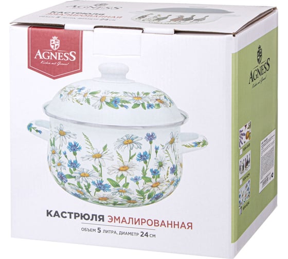 Кастрюля эмалированная Agness с эмал. крышкой серия "family farm", 5. 0 л, 24x14 см 934-624
