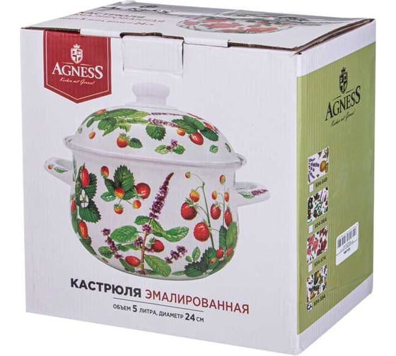Кастрюля эмалированная Agness с эмал. крышкой серия "шиповник", 5. 0 л, 24x14 см 934-574
