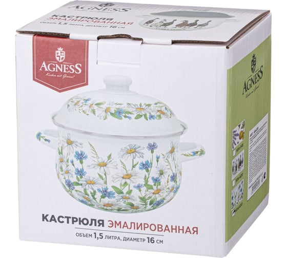 Кастрюля эмалированная Agness с эмал. крышкой серия "family farm", 1. 5 л, 16x10 см 934-620