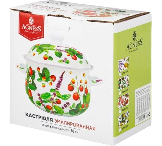 Кастрюля эмалированная Agness с эмал. крышкой серия "шиповник", 2. 0 л, 18x11 см 934-571