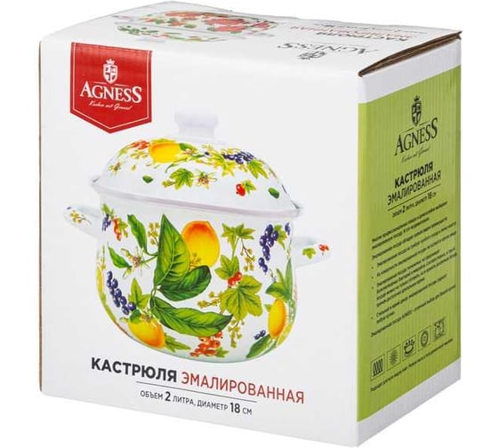 Кастрюля эмалированная Agness с эмал. крышкой серия "фруктовая корзина", 2. 0 л, 18x11 см 934-581