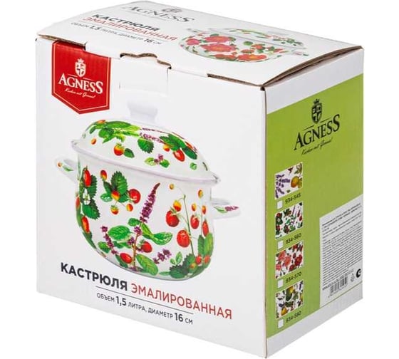 Кастрюля эмалированная Agness с эмал. крышкой серия "шиповник", 1. 5 л, 16x10 см 934-570