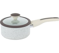Ковш Gipfel SONRIZO 16см/1,2л из кованого алюминия со стеклянной крышкой, с индукционным дном, с 3-слойным антипригарным мраморным покрытием Excilon Marble, c бакелитовой ручкой с покрытием Soft Touch. Толщина: 2,0/4,0мм 0431