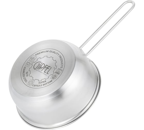 Ковш GIPFEL AZALEA 16x7.5 см/ 1.2л со стеклянной крышкой, с индукционным капсульным дном. Материал: нерж. сталь 18/10. Толщина: 0.5 мм. 51058