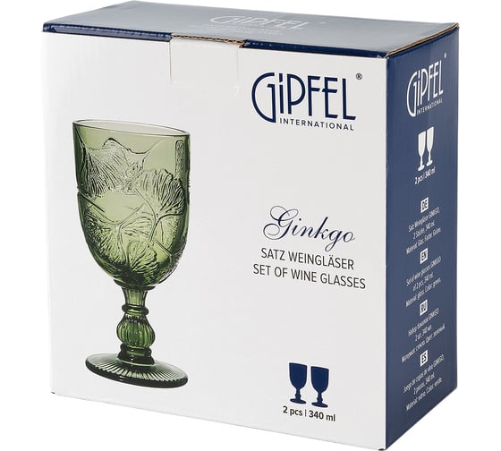 Набор бокалов GIPFEL GINKGO 2 шт, 340 мл. Материал: стекло. Цвет: зеленый. 51178