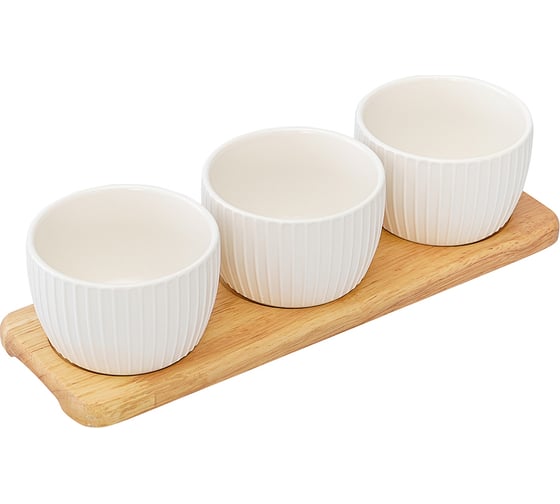 Набор из 3 чаш на деревянной подставке Liberty Jones Soft Ripples Dual Glazing, 200 мл LJ000021