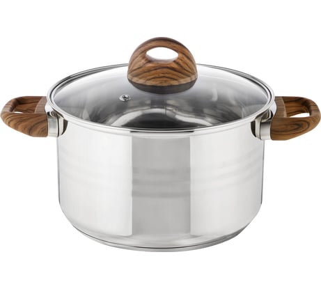 Кастрюля Mallony FORESTA объём 5 л, из нержавеющей стали, с крышкой, с ручками под дерево soft-touch 106803