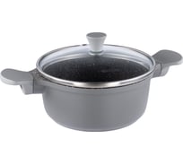 Кастрюля WERNER MINI 12x5,25см/0,5л из литого алюминия со стеклянной крышкой, бакелитовыми ручками с покрытием Soft Touch. Толщина стенок/дна: 1,5/3,0мм. Цвет: серый. 52193