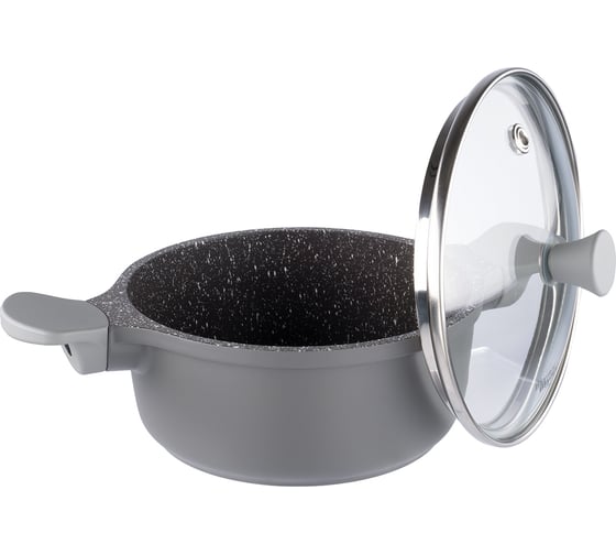 Кастрюля WERNER MINI 12x5,25см/0,5л из литого алюминия со стеклянной крышкой, бакелитовыми ручками с покрытием Soft Touch. Толщина стенок/дна: 1,5/3,0мм. Цвет: серый. 52193
