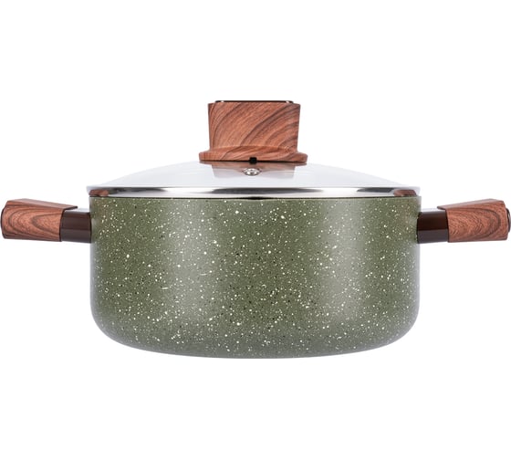 Кастрюля WERNER ORGANIC FOREST STYLE 20x9,0 см/2,8 л с индукционным дном, с двухслойным антипригарным покрытием Pfluon, бакелитовая ручка с покрытием Soft Touch. Цвет: зеленый. Материал: прессованный алюминий. Толщина стенок и дна: 2,6 мм. 51457