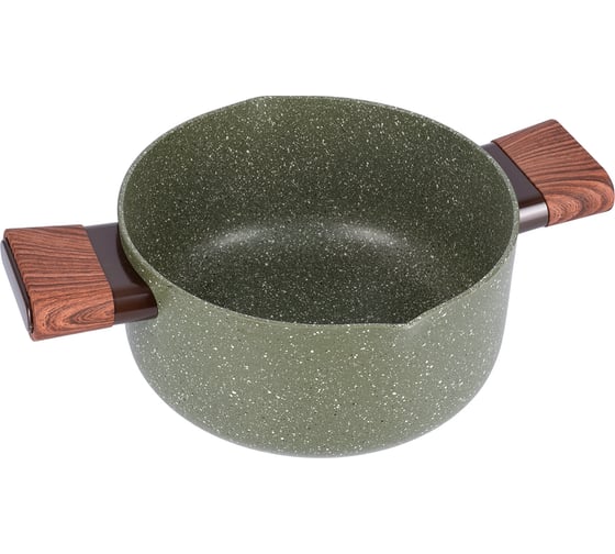 Кастрюля WERNER ORGANIC FOREST STYLE 20x9,0 см/2,8 л с индукционным дном, с двухслойным антипригарным покрытием Pfluon, бакелитовая ручка с покрытием Soft Touch. Цвет: зеленый. Материал: прессованный алюминий. Толщина стенок и дна: 2,6 мм. 51457