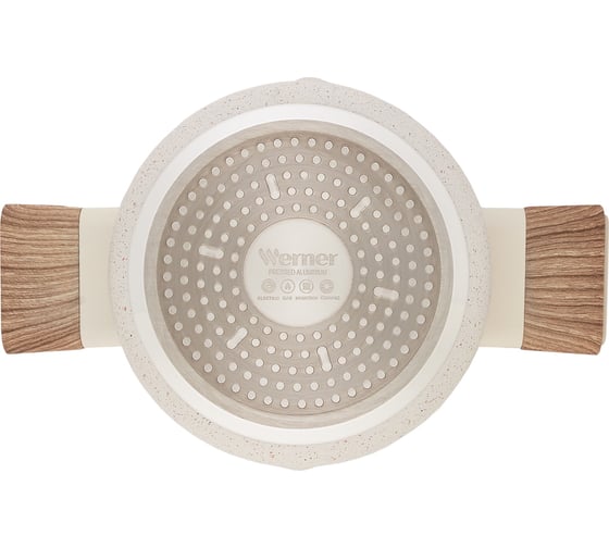 Кастрюля WERNER ORGANIC BEIGE 18x8,0 см/2,2 л с индукционным дном, с двухслойным антипригарным покрытием Pfluon, бакелитовая ручка с покрытием Soft Touch. Цвет: бежевый. Материал: прессованный алюминий. Толщина стенок и дна: 2,8 мм. 51443