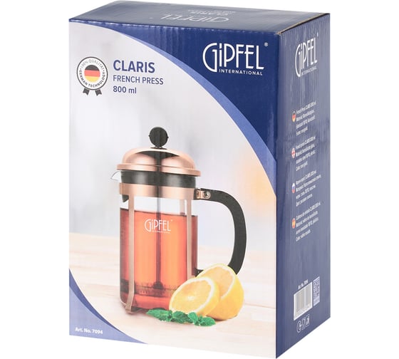 Френч-пресс Gipfel CLARIS 800 мл. Материал: боросиликатное стекло, нерж. сталь 18/10. Цвет: розовое золото 7094