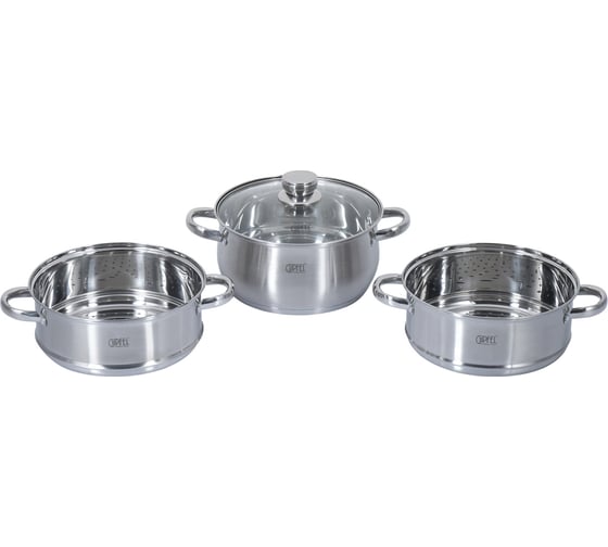 Пароварка двухъярусная GIPFEL SALINA 24x12,5 см, 24x10 см х 2 шт/5 л с капсульным индукционным дном нержавеющая сталь 18/10 толщина: 0,6 мм / 2,5 мм 1309