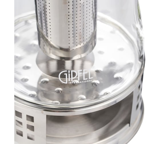 Чайник заварочный GIPFEL MERCURY 1000 мл c фильтром и подставкой для подогрева, жаропрочное боросиликатное стекло, нержавеющая сталь 51112