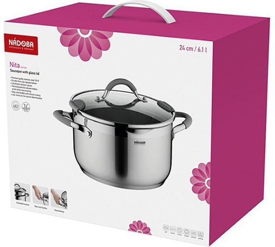 Кастрюля NADOBA со стеклянной крышкой, 20 см/3.6 л, серия NITA 726912