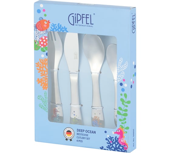 Набор столовых приборов GIPFEL DEEP OCEAN 4 предмета нож 17 см, вилка 16 см, ложка16 см, чайная ложка 13 см нержавеющая сталь 18/10 50691