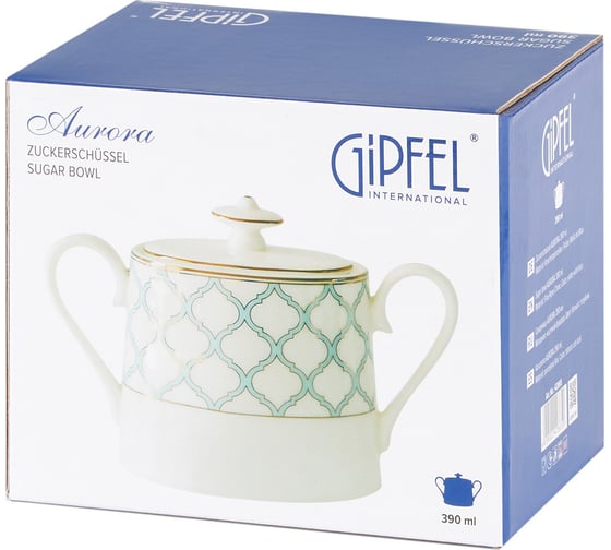 Сахарница GIPFEL AURORA 390 мл, костяной фарфор, белый с голубым 42865