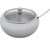 Сахарница GIPFEL с крышкой и ложкой, 600 мл, 13x9,5 см нержавеющая сталь 18/8, закаленое стекло 7110