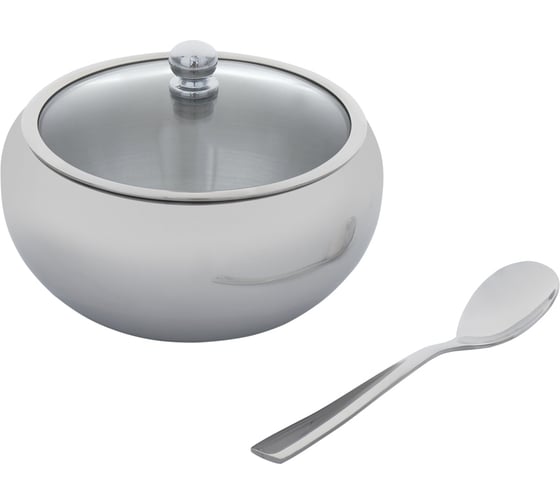 Сахарница GIPFEL с крышкой и ложкой, 600 мл, 13x9,5 см нержавеющая сталь 18/8, закаленое стекло 7110