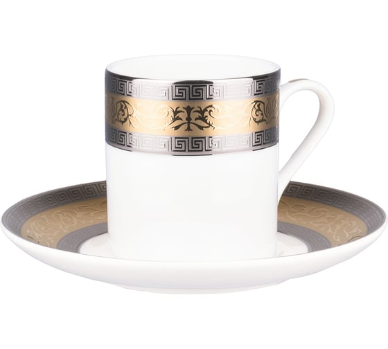 Кофейная пара GIPFEL HERMES чашка 90 мл, блюдце 13 см, костяной фарфор, белый с золотым 41480