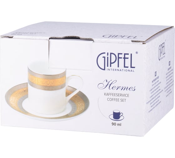 Кофейная пара GIPFEL HERMES чашка 90 мл, блюдце 13 см, костяной фарфор, белый с золотым 41480