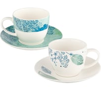Набор чайный GIPFEL BLUE LAGOON 4 предмета: чашка 250 мл, 2 шт, блюдце 17 см, 2 шт, белый, бирюзовый, фарфор 42248