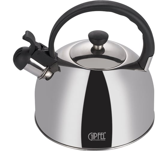 Чайник для кипячения воды Gipfel ESSEN 2.5л со свистком, с индукционным дном. Материал: нержавеющая сталь 18/10. Материал ручки: бакелит. Толщина: 0,4мм 8645
