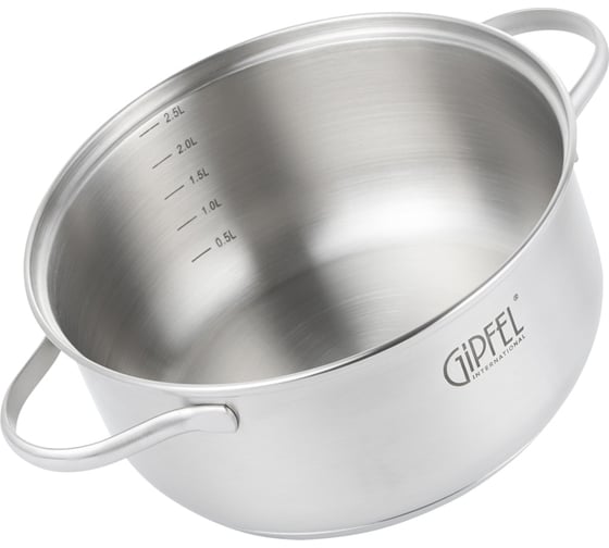 Набор кастрюль GIPFEL AZALEA из 6 предметов: Ковш 16x7.5 см, 1.2л, 2 кастрюли 16x9.5/ 1.5л, 20x9.5/ 2.5л, с крышками, с индукционным капсульным дном нержавеющая сталь 18/10 толщина: 0.5 мм 51061