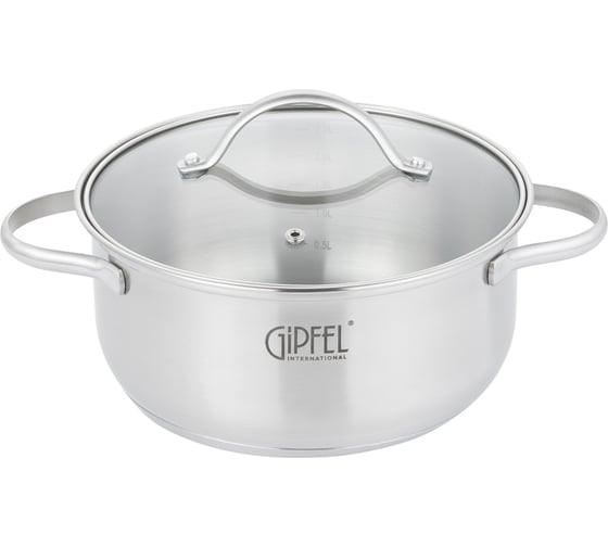 Набор кастрюль GIPFEL AZALEA из 6 предметов: Ковш 16x7.5 см, 1.2л, 2 кастрюли 16x9.5/ 1.5л, 20x9.5/ 2.5л, с крышками, с индукционным капсульным дном нержавеющая сталь 18/10 толщина: 0.5 мм 51061