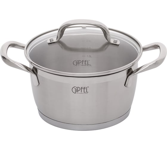 Набор посуды GIPFEL ERA 6 предметов: ковш 16x9 см, 1,5 л, кастрюля 18x10 см, 2 л, кастрюля 20x11 см, 3 л со стеклянными крышками с индукционным капсульным дном нержавеющая сталь 18/10 толщина 0,6 мм 1510