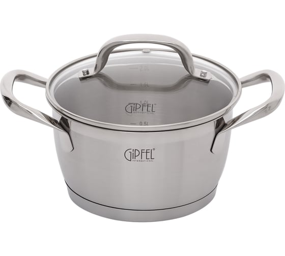 Набор посуды GIPFEL ERA 6 предметов: ковш 16x9 см, 1,5 л, кастрюля 18x10 см, 2 л, кастрюля 20x11 см, 3 л со стеклянными крышками с индукционным капсульным дном нержавеющая сталь 18/10 толщина 0,6 мм 1510