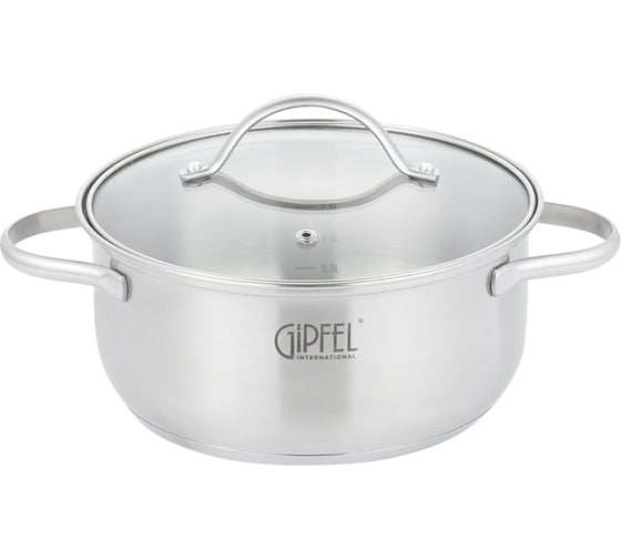 Кастрюля GIPFEL AZALEA 20x9.5 см/2.5 л, со стеклянной крышкой, с индукционным капсульным дном, нержавеющая сталь 18/10, 0.5 мм 51060